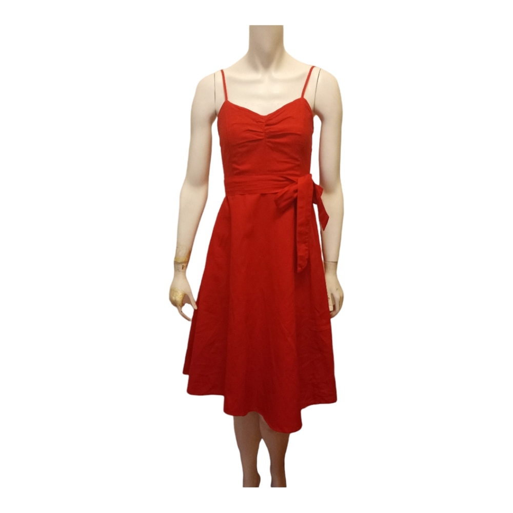 GAP Red Linen Blend Spaghetti Strap Fit & Flare Dress Size 4